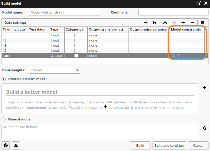 Build model dialog in Analyze. Output threshold