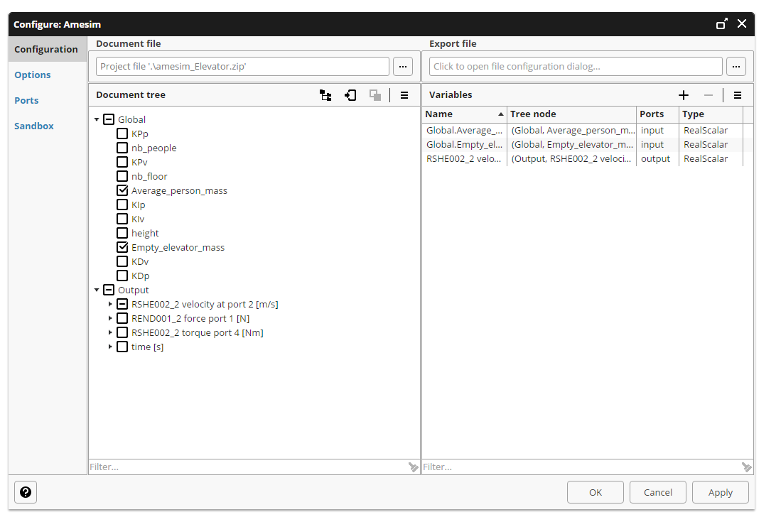 Amesim block interface